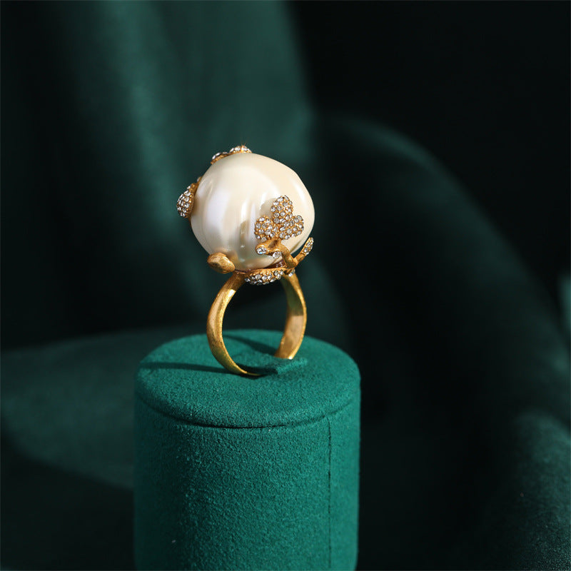 Vintage Copper Mother of Pearl Diamond Rings Queen Cameo
