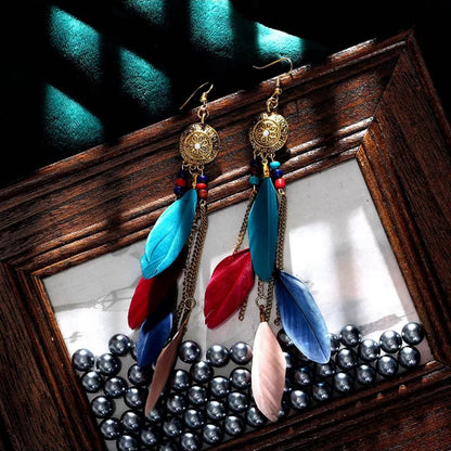 Vintage Jewelry Feather Tassel Earrings Bohemian Chandelier Earrings
