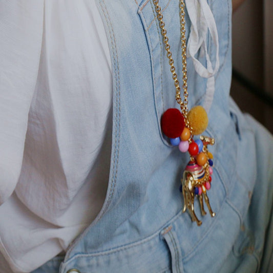24K Solid Gold Plated Camel Pendant Necklace With Plush Balls