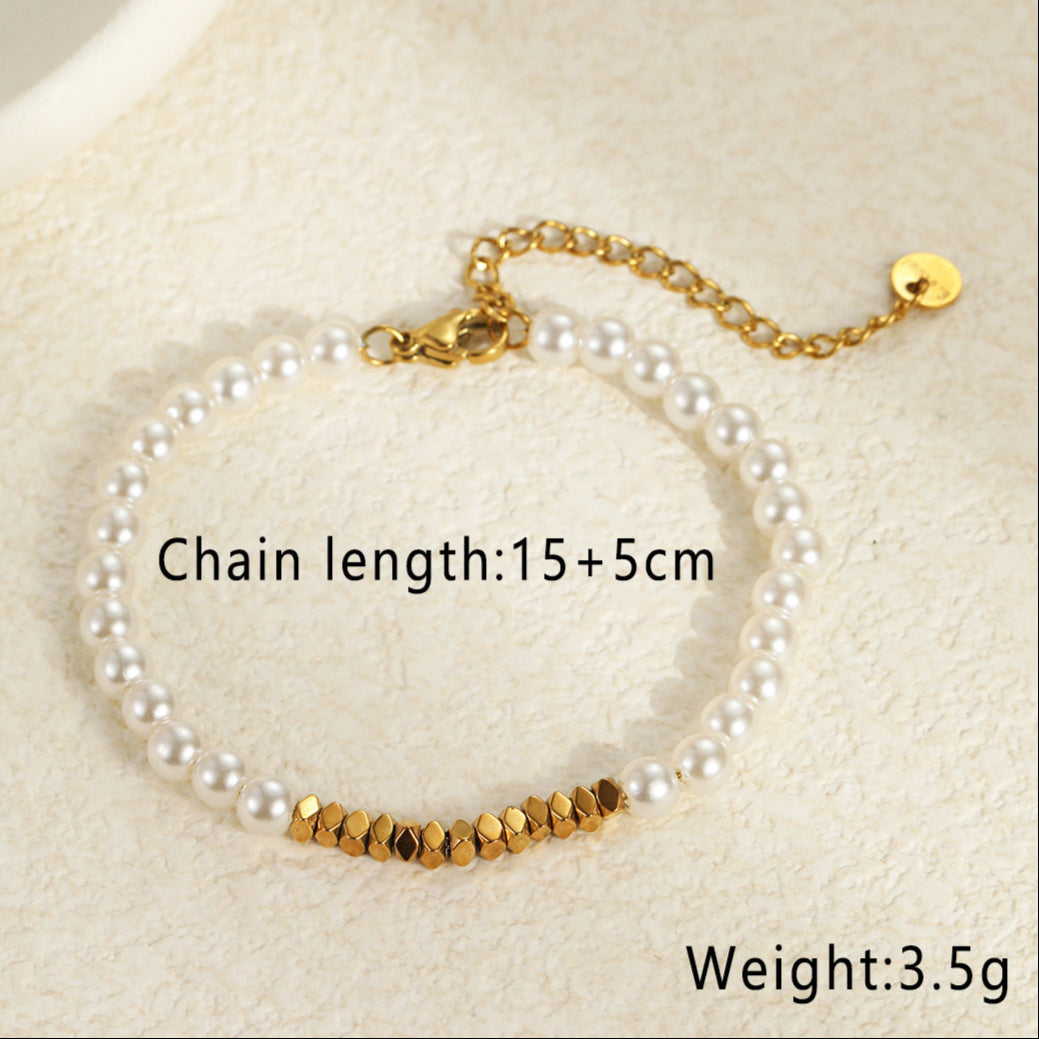 18k Gold Plated Pearls Bracelet Earrings Gorgeous Baroque Jewelry Set