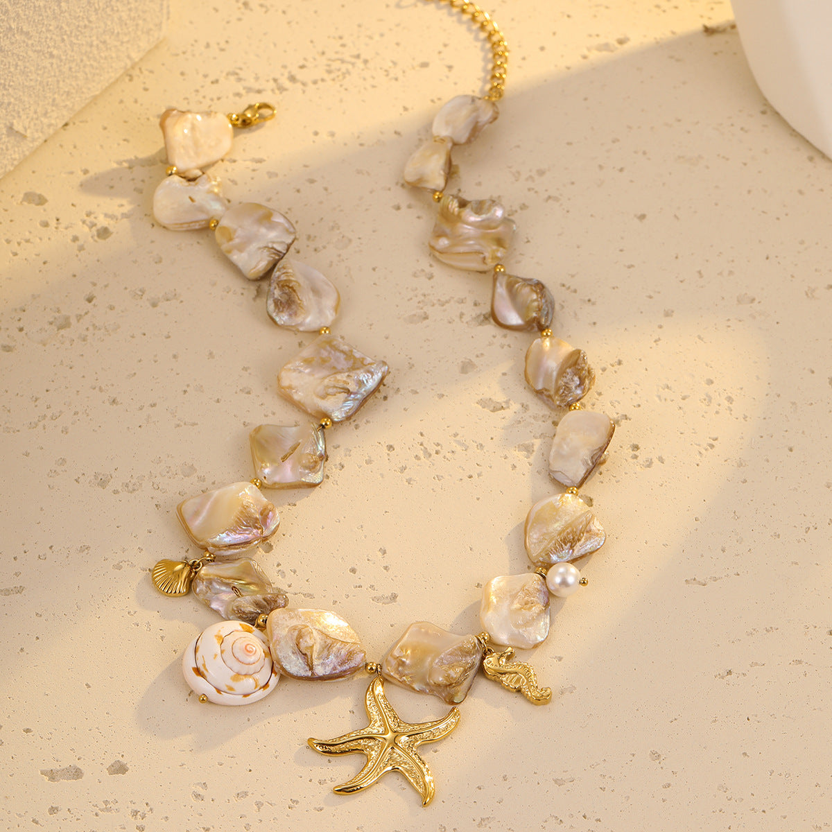 18k Gold Plated Titanium Steel Necklace Gorgeous Shell Jewelry