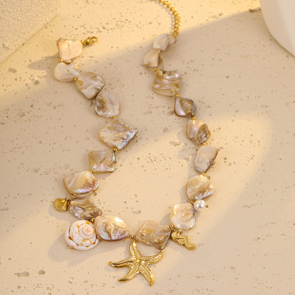 18k Gold Plated Titanium Steel Necklace Gorgeous Shell Jewelry