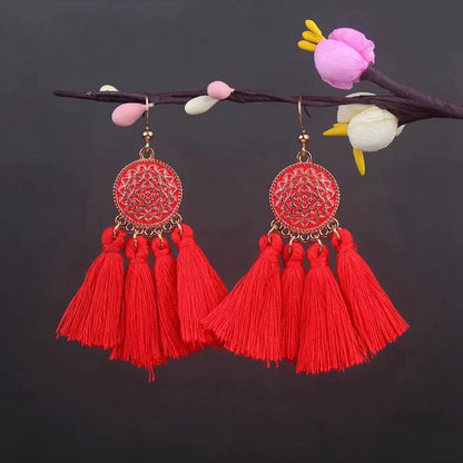 Vintage Jewelry Feather Tassel Earrings Bohemian Chandelier Earrings