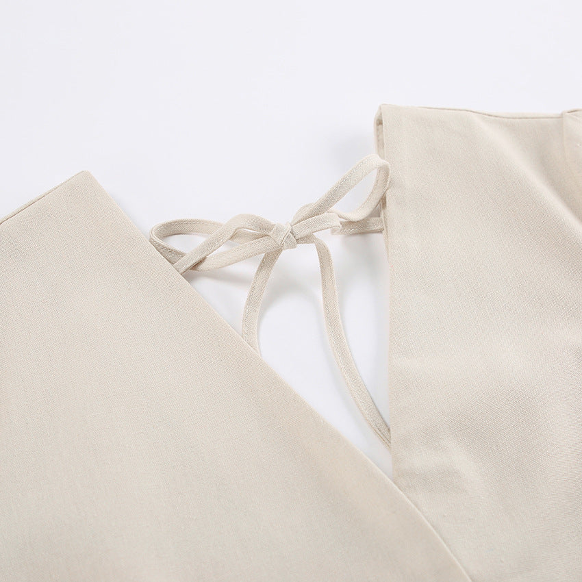Backless Work It Bubble Sleeve Linen Midi Dresses