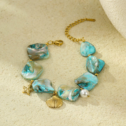 18k Gold Plated Titanium Steel Bracelet Gorgeous Shell Jewelry