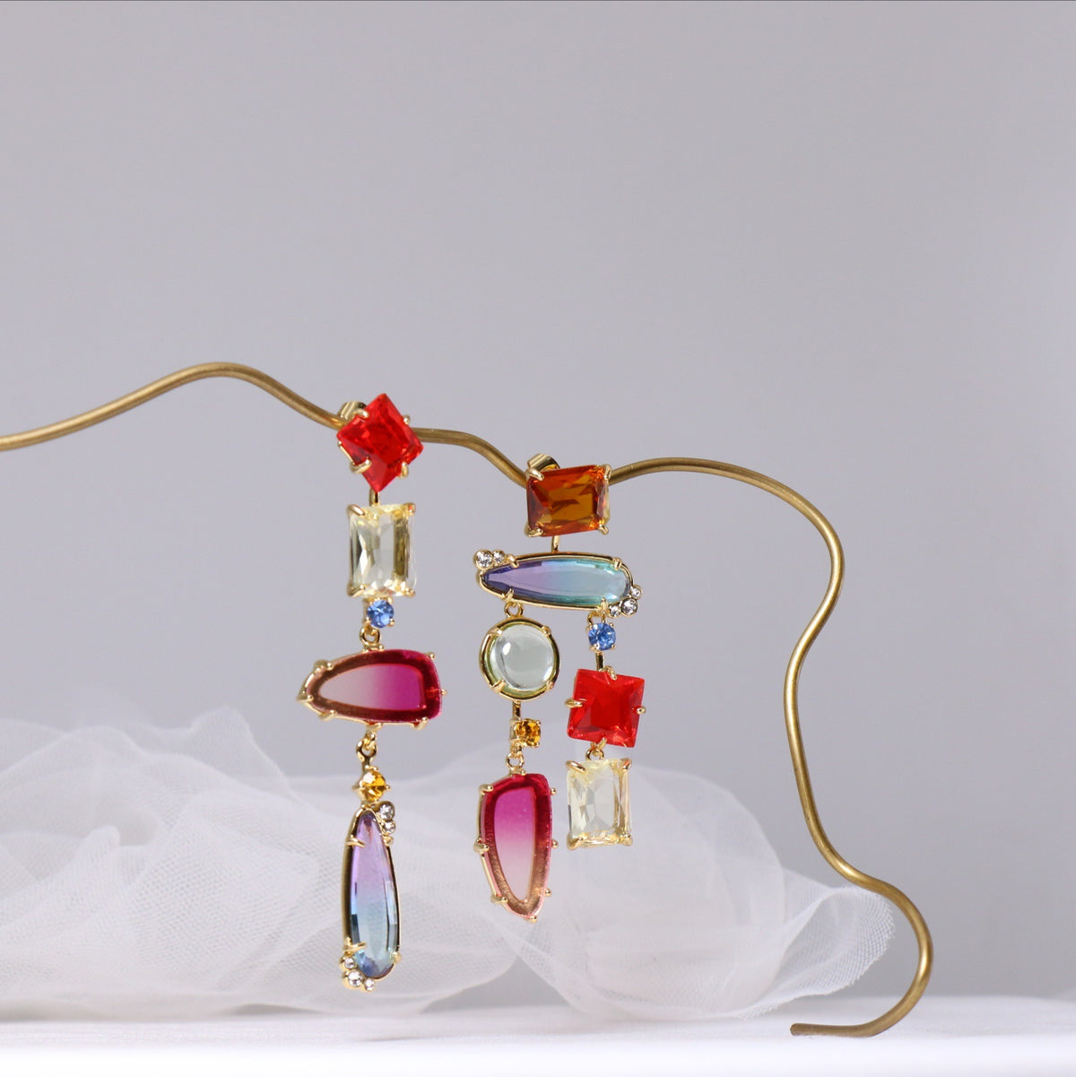 24K Solid Gold Plated Asymmetric Earrings Baroque Geometric Style