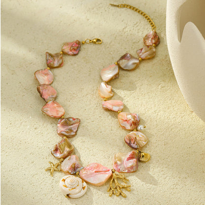 18k Gold Plated Titanium Steel Necklace Gorgeous Shell Jewelry