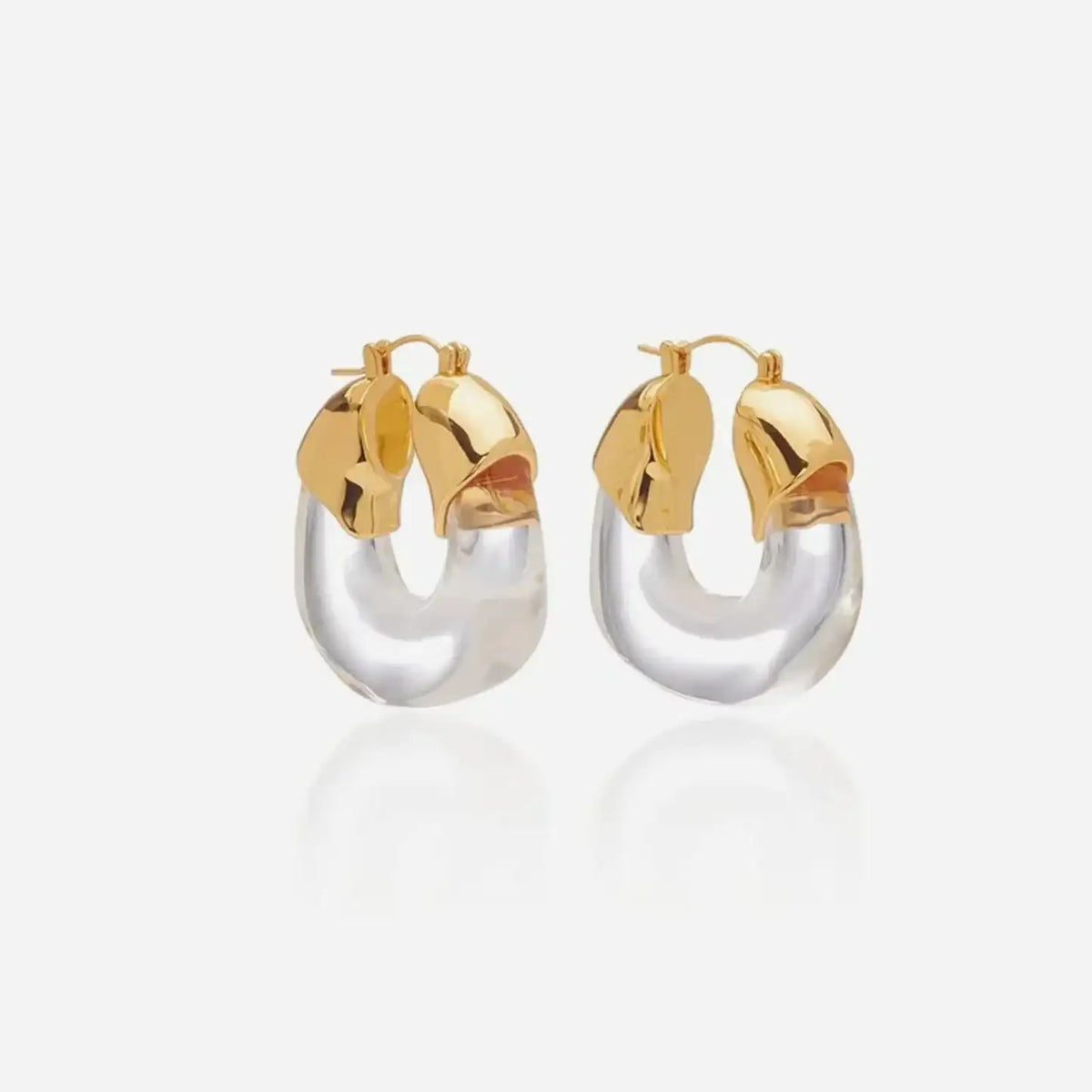 18K Solid Gold Plated Clear Hoop Earrings with Hypoallergenic Brass Silver Needle