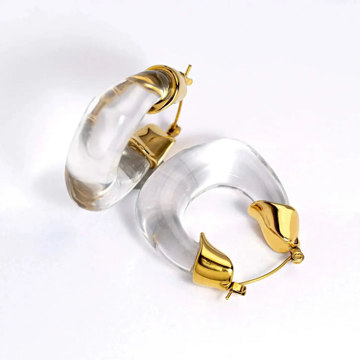 18K Solid Gold Plated Clear Hoop Earrings with Hypoallergenic Brass Silver Needle