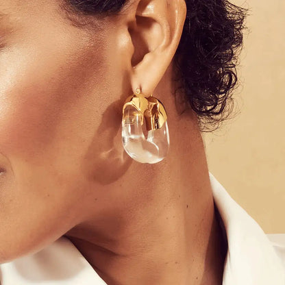 18K Solid Gold Plated Clear Hoop Earrings with Hypoallergenic Brass Silver Needle