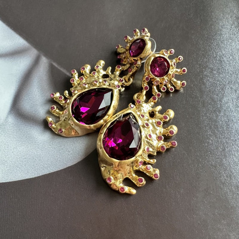 Pear-Shaped Cactus Drop Earrings Hypoallergenic Gold Plated Crystal Earring