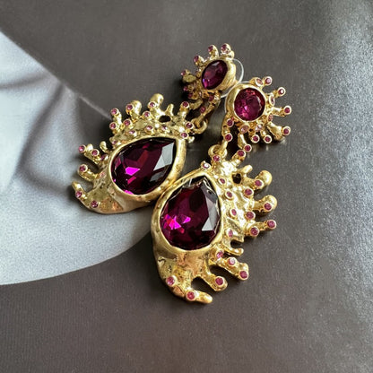 Pear-Shaped Cactus Drop Earrings Hypoallergenic Gold Plated Crystal Earring