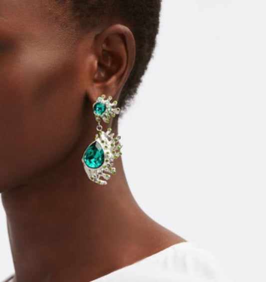 Pear-Shaped Cactus Drop Earrings Hypoallergenic Gold Plated Crystal Earring