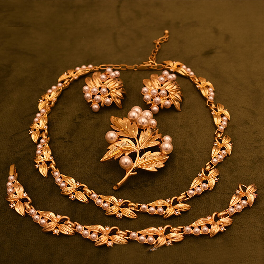 Pearl Floral Osmanthus Gold Vintage Jewelry Set