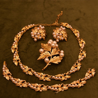 Pearl Floral Osmanthus Gold Vintage Jewelry Set