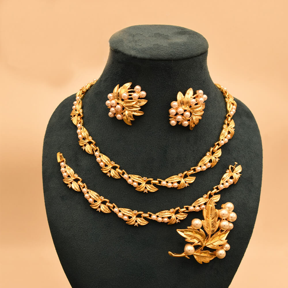 Pearl Floral Osmanthus Gold Vintage Jewelry Set