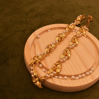 Pearl Floral Osmanthus Gold Vintage Jewelry Set