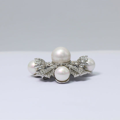 Pearls Diamonds Brooch Gold-Plated Copper