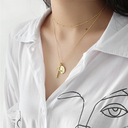 S925 Sterling Silver Gold Plated Cross Necklace Statue of Jesus Pendant