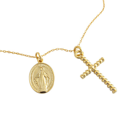 S925 Sterling Silver Gold Plated Cross Necklace Statue of Jesus Pendant