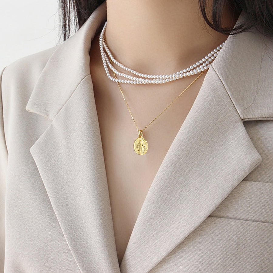 S925 Sterling Silver Gold Plated Cross Necklace Statue of Jesus Pendant