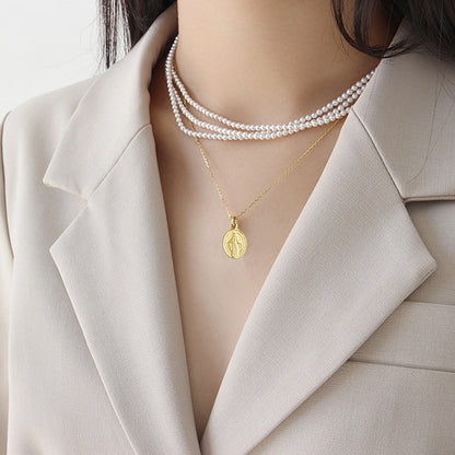 S925 Sterling Silver Gold Plated Cross Necklace Statue of Jesus Pendant