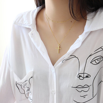 S925 Sterling Silver Gold Plated Cross Necklace Statue of Jesus Pendant