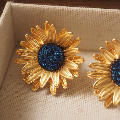 Vintage Jewelry Sunflower Gold Earrings
