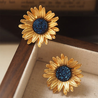 Vintage Jewelry Sunflower Gold Earrings