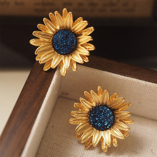 Vintage Jewelry Sunflower Gold Earrings