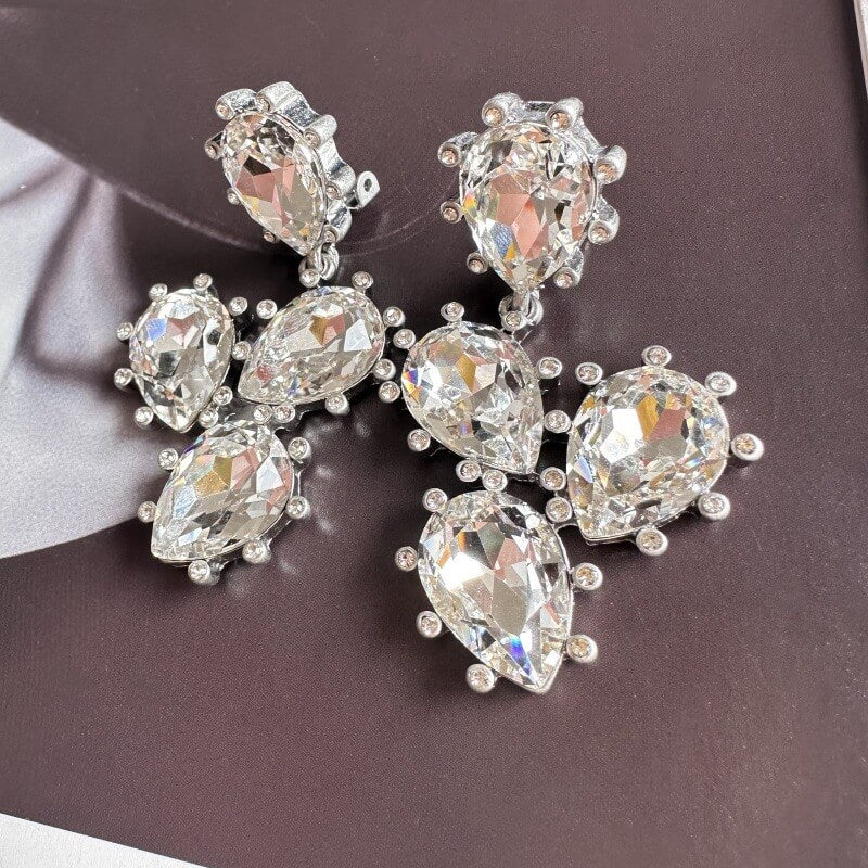 Shiny Diamonds Cactus Clip On Earrings Hypoallergenic Gold Plated Crystal Glass Earring
