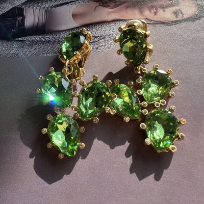 Shiny Diamonds Cactus Clip On Earrings Hypoallergenic Gold Plated Crystal Glass Earring