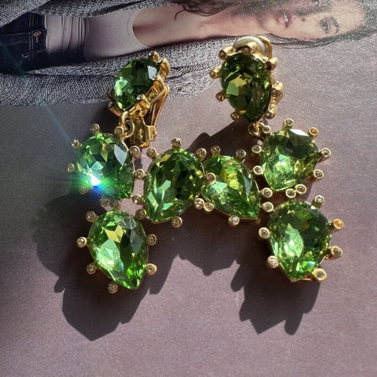 Shiny Diamonds Cactus Clip On Earrings Hypoallergenic Gold Plated Crystal Glass Earring