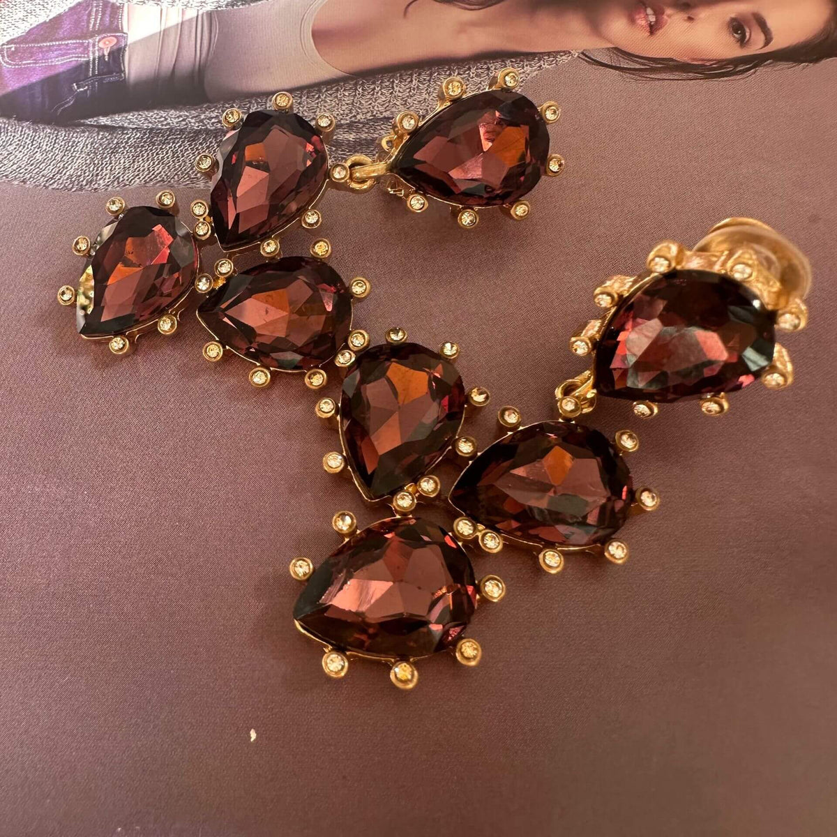 Shiny Diamonds Cactus Clip On Earrings Hypoallergenic Gold Plated Crystal Glass Earring