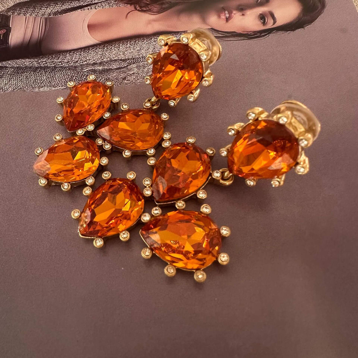 Shiny Diamonds Cactus Clip On Earrings Hypoallergenic Gold Plated Crystal Glass Earring