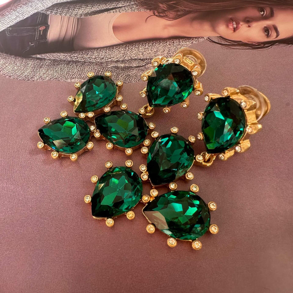 Shiny Diamonds Cactus Clip On Earrings Hypoallergenic Gold Plated Crystal Glass Earring