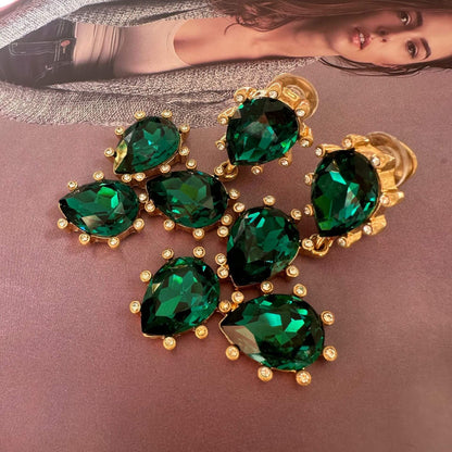 Shiny Diamonds Cactus Clip On Earrings Hypoallergenic Gold Plated Crystal Glass Earring