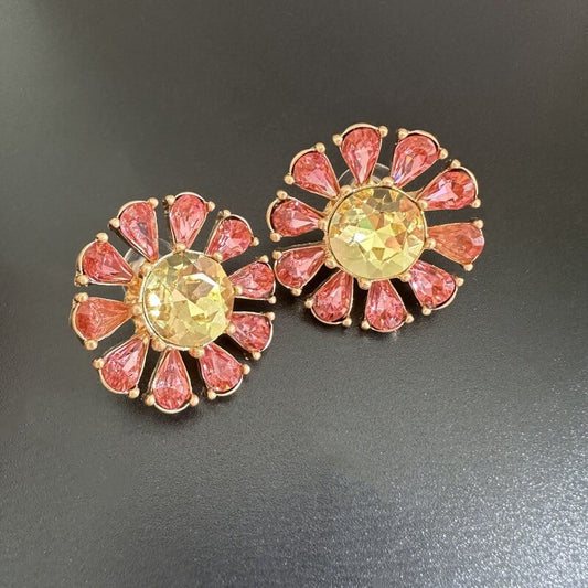 Sparkling Colorful Sunflower Stud Drop Earrings Hypoallergenic Gold Plated