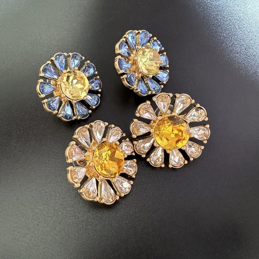 Sparkling Colorful Sunflower Stud Drop Earrings Hypoallergenic Gold Plated