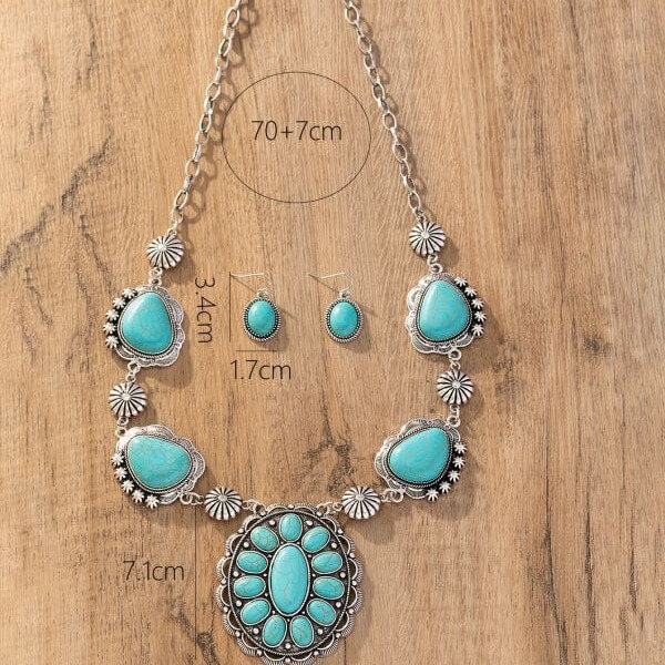 Vintage Jewelry Set Turquoise Silver Necklace Earrings