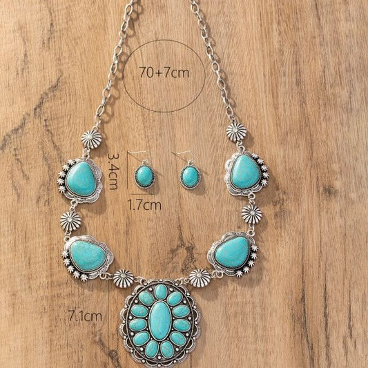 Vintage Jewelry Set Turquoise Silver Necklace Earrings