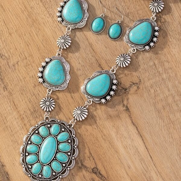 Vintage Jewelry Set Turquoise Silver Necklace Earrings