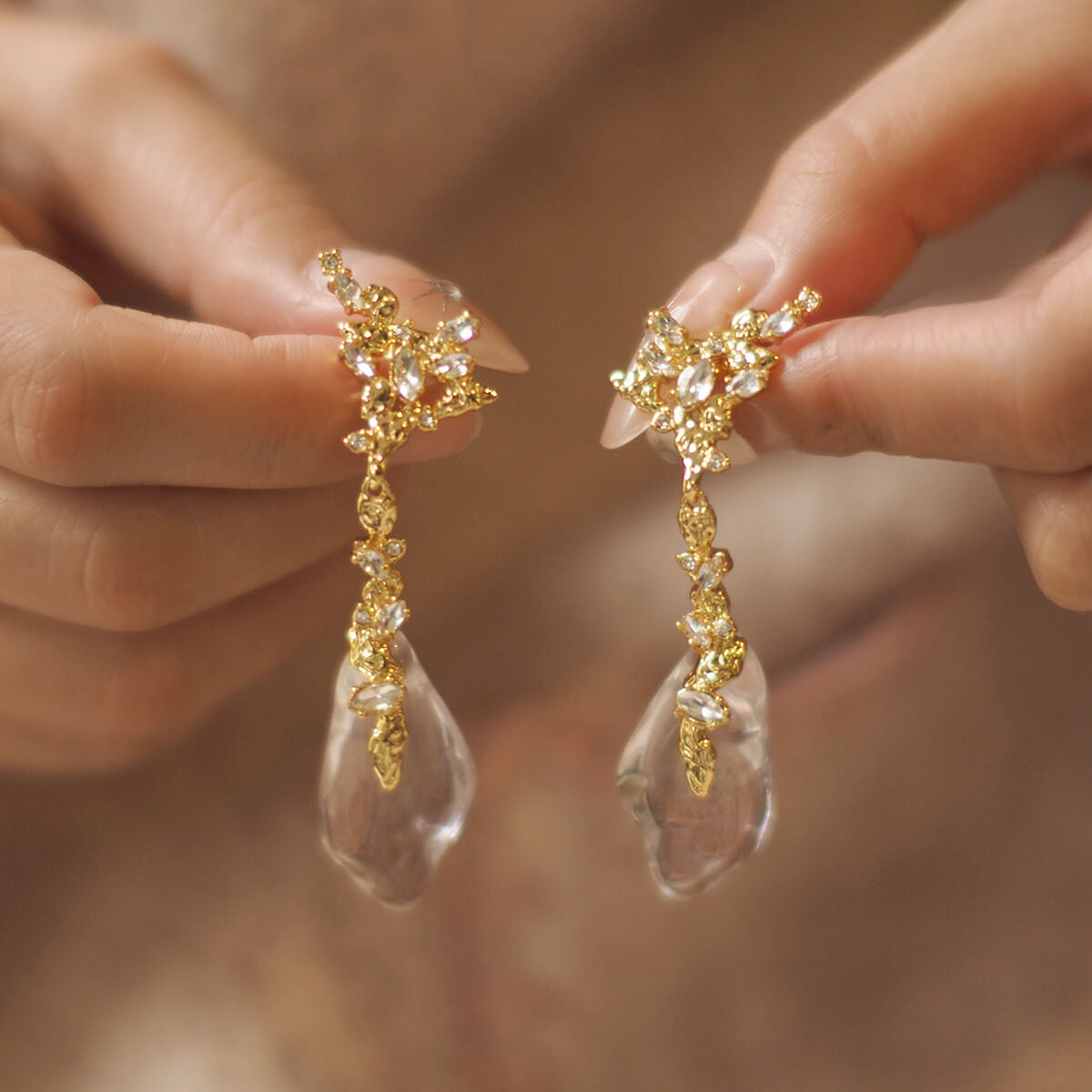 Vintage Crystal Jewelry Gold Diamond Earrings