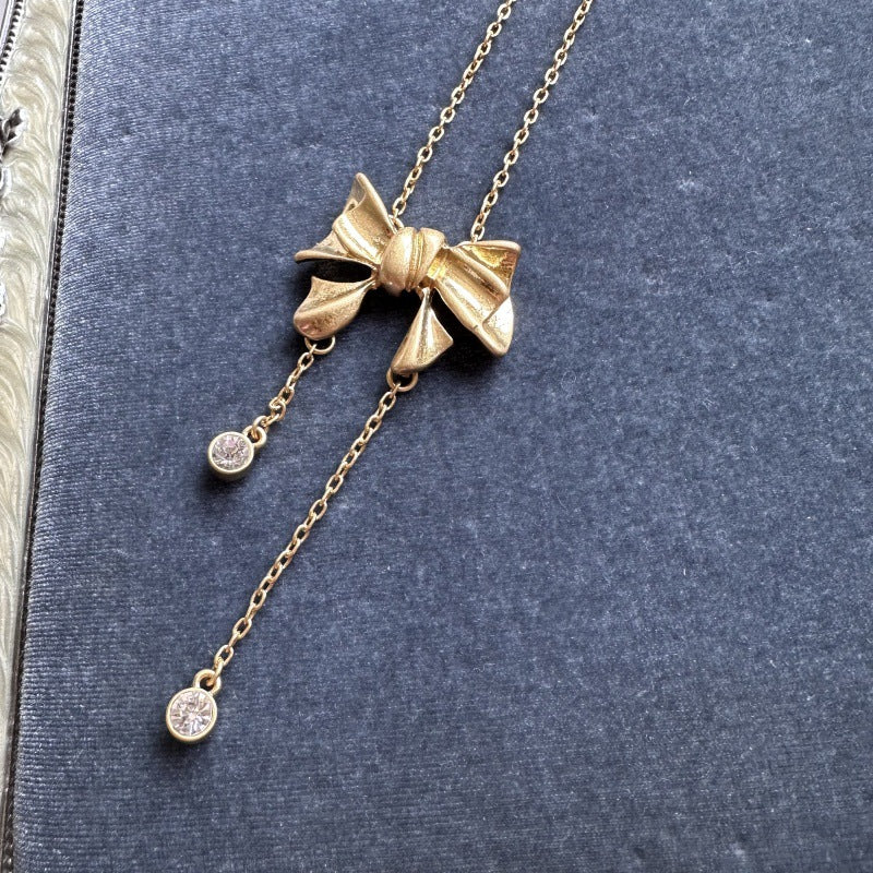 Vintage Gold Bow Knot Diamond Designer Necklace
