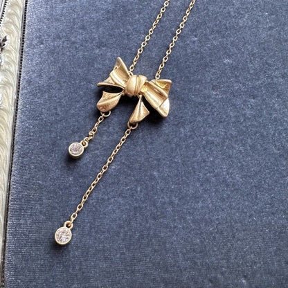 Vintage Gold Bow Knot Diamond Designer Necklace