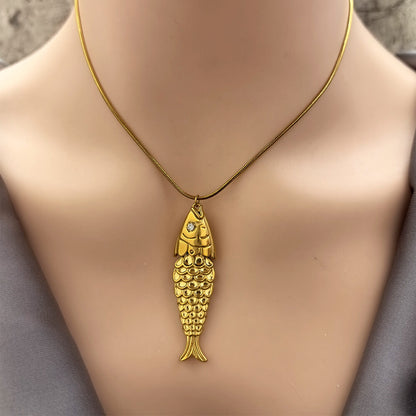 Vintage Golden Koi Necklace Drop Earrings Jewelry Set