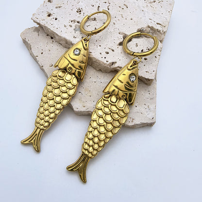 Vintage Golden Koi Necklace Drop Earrings Jewelry Set