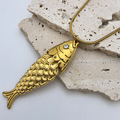 Vintage Golden Koi Necklace Drop Earrings Jewelry Set