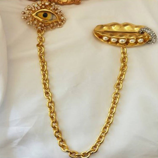 24K Solid Gold Plated Vintage Diamond Brooch With Pea Pods Pearl