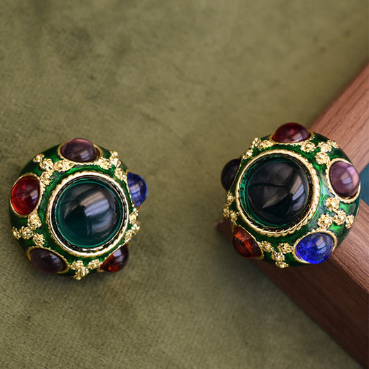 Vintage Jewelry Colorful Glass Stud Earrings